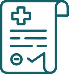 Obraz premium Medical document icon, healthcare form, hospital record, prescription, medical report, health information, and approval symbol in blue outline style