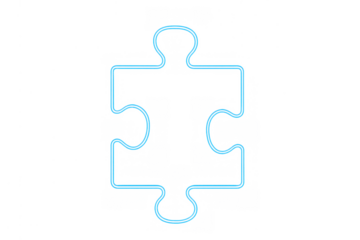 Puzzle piece outline glowing neon blue, symbolizing connection, solution, teamwork, strategy, and problem-solving concept