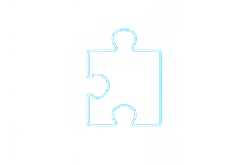 Puzzle piece neon light glowing icon on transparent background representing connection and finding solutions