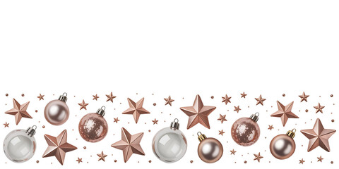 Rose gold christmas ornament and star isolated on transparent background