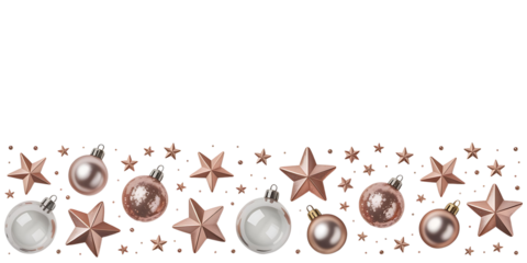 Rose gold christmas ornament and star isolated on transparent background