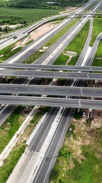 Vertical video aerial view bridge intersection between the highway numbers 290 and 304 Nakhon Ratchasima