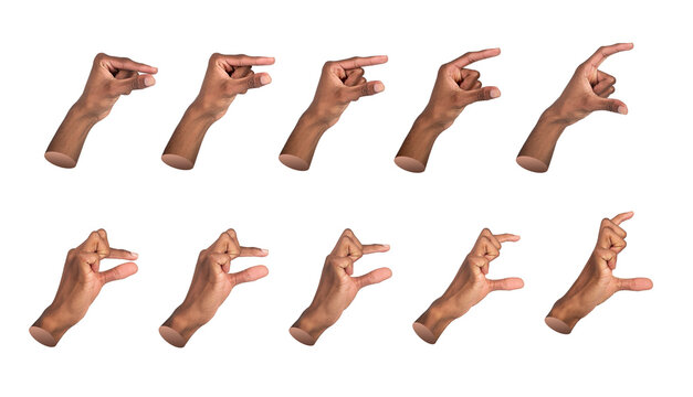 Hand holding invisible object. African American male fingers in closeup grip gesture showing tiny
