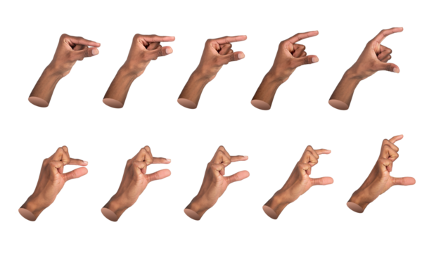 Hand holding invisible object. African American male fingers in closeup grip gesture showing tiny