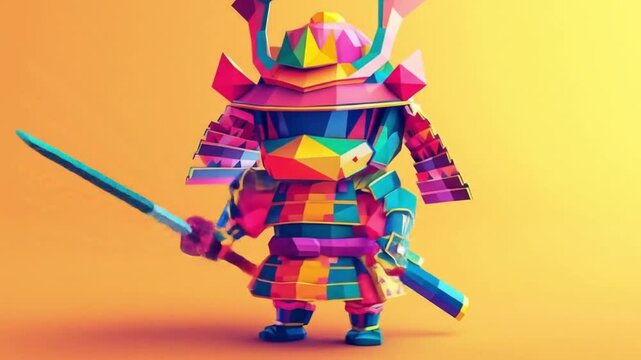 Cute cartoon samurai blocky geometric armor Videos