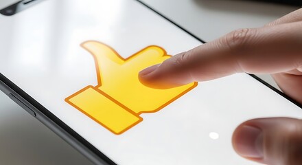 Hand Tapping a Large, Vibrant Yellow Thumbs Up Emoji on Screen
