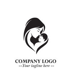 Mom and Baby Logo Symbol in Black on White Background for Gentle Minimalist Branding Design Art