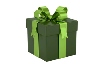 Green gift box with a ribbon isolated on transparent background for any occasion