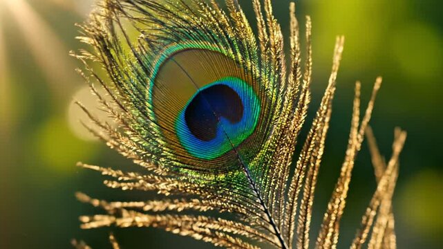 Captivating Peacock Feather - A Close-Up of Natures Beauty.