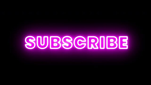 Pink Neon Subscribe Sign Glowing on Black Background