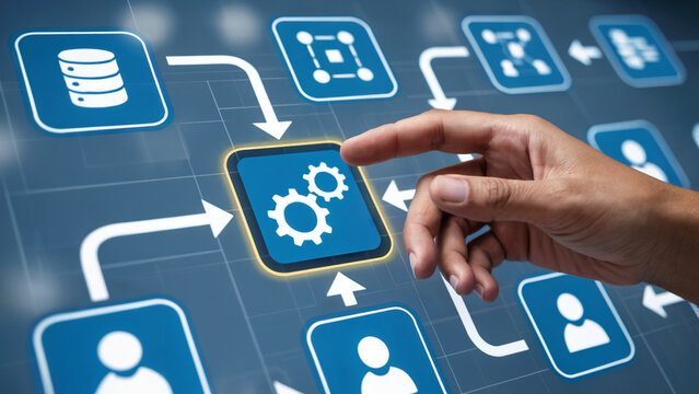 Streamline workflows with this modern technology solution, perfect for illustrating process automation and digital transformation initiatives today