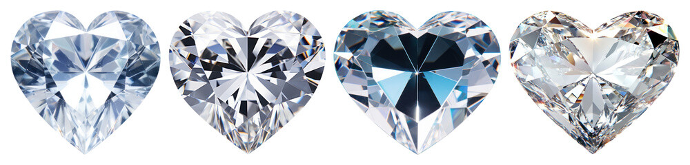 Fototapeta premium PNG Sparkling heart-shaped diamond gems, element set on transparent background
