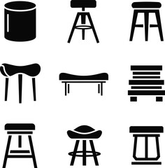 Assorted Stool and Bench Icons vector illustration
