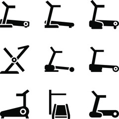 Black Icons of Various Treadmills and Exercise Machines