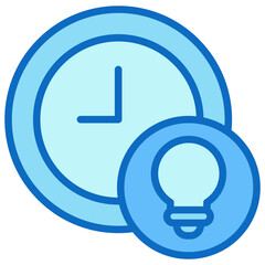 Productivity Time Blue Fill Outline Icon Design Vector - clock and light bulb symbolizing time management, productivity, and ideas