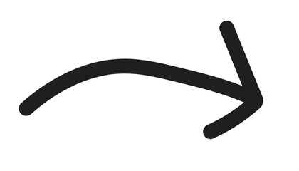 Simple hand drawn black curved arrow pointing towards the right direction.