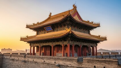 Fototapeta premium Ancient chinese architecture at sunrise - historic pagoda in cultural landmark