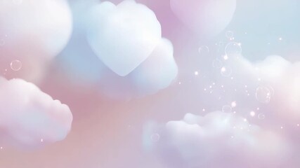 Soft pastel heart and cloud background with dreamy atmosphere