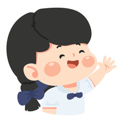 Illustration of Girl Waving with Ponytail