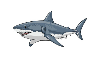 Obraz premium Illustration of a great white shark swimming on white background 