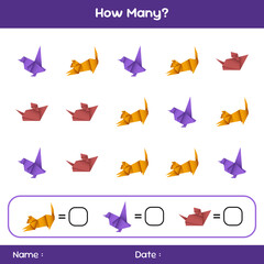 Count how many objects. Educational mathematical game. Counting game for children. Kids activity sheet. Template for how many