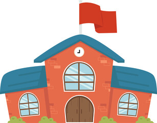 School Building with Flag on Top