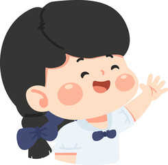 Obraz premium Illustration of Girl Waving with Ponytail