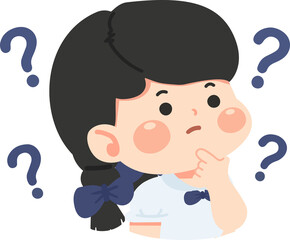 Illustration of Girl Thinking with Question Marks