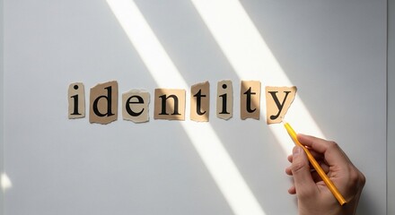 Hand correcting the word identity with wooden letter blocks