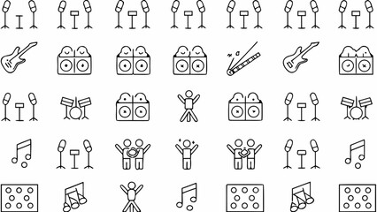 Musical instruments and happy people icons, capturing the essence of live music and joyful celebration
