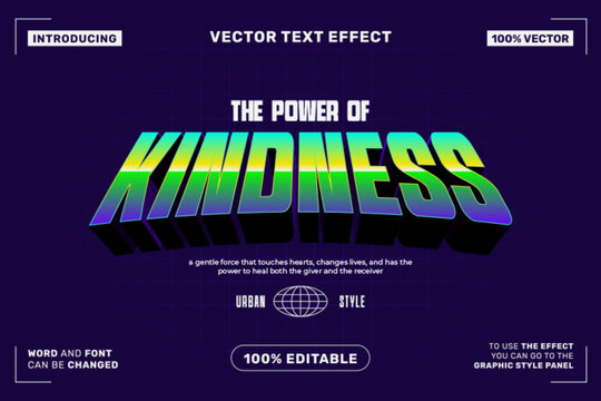 Kindness 3D Gradient Text Effect &ndash; Editable Retro Vector Typography Style
