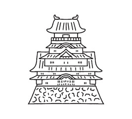 Naklejka premium 唐津城の手描きイラスト