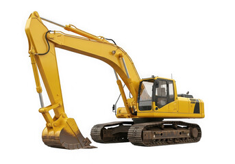 Yellow excavator isolated on transparent background