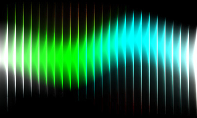 Sound waves in different colors create a visual representation of audio energy and vibrations in a dark space