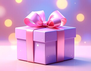 Softly lit, pastel gift box with a pink ribbon and bow