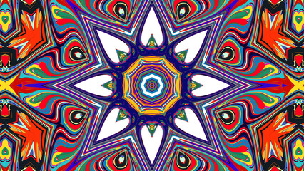 Psychedelic Spiral Kaleidoscope, Vibrant Symmetrical Pattern