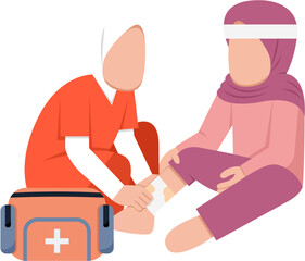 Muslim Paramedic Assisting Patient Illustration