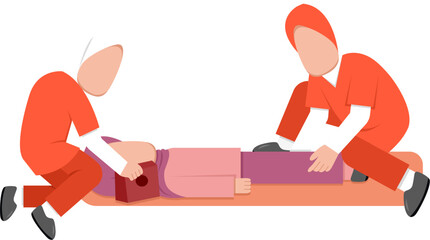 Muslim Paramedics Assisting Patient Illustration