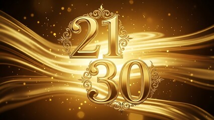 Golden 21st birthday celebration with luxurious swirls and sparkles