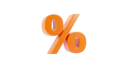 A single orange percentage sign symbol isolated on a plain setting on transparent background