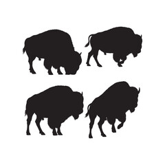 Bison Silhouettes Collection, Bison Silhouette, Wild Animal Vector, Wildlife Illustration