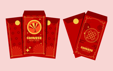 Vibrant Red Envelopes Embellished With Traditional Motifs For Lunar New Year Celebrations