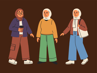 Stylish Muslim Women In Diverse Contemporary Outfits Engaging In Daily Interactions And Activities