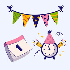 Illustration of New Year's Eve Celebration Items Festive Party Decorations for a New Beginning