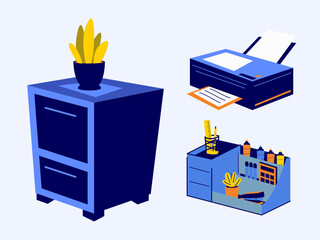 Essential Office Elements Including Cabinets Printer Workspace Organizer Displayed