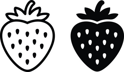 Strawberry Icon (Outline and Solid), silhouette, illustration, vector.