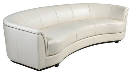Futuristic curved sofa in white leather, sleek design, isolated, clean product-style shot, no background clutter.