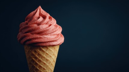 Indulge in strawberry soft serve ice cream waffle cone delight dessert shop urban vibe close-up richly textured experience