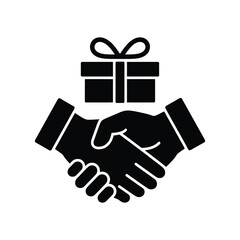 Handshake and Gift Box Icon for Business Deal, Partnership, and Special Reward