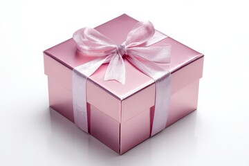 Obraz premium Minimalist pink present with bow, isolated on a clean white backdrop